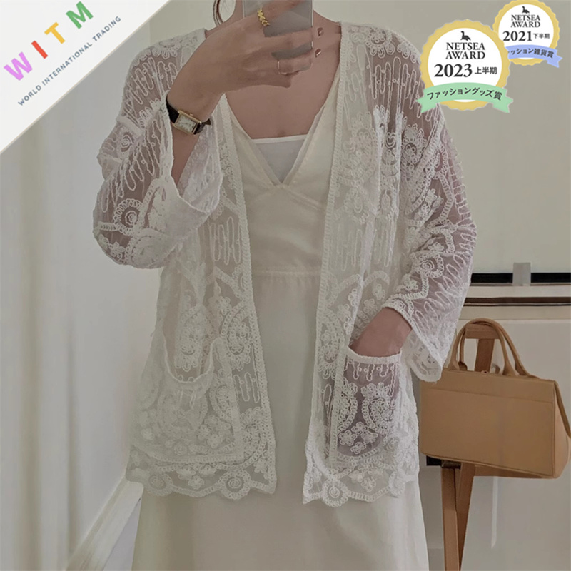 2026春夏新作 刺繍 レースカーディガン トップス 薄手アウター 万能コーデ 体型カバー レディース