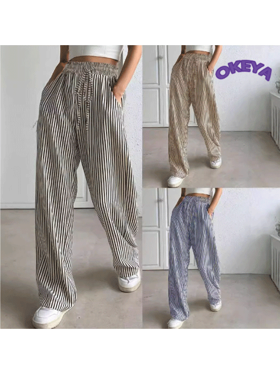2025年春新作　レディース服　ボトムス　ワイドパンツ　ロングパンツ　ストライプ　カジュアル　S#-XXL#
