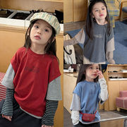 2026春夏※SHENJ☆キッズ 長袖フェイクレイヤードトレーナー Tシャツ インナー  女の子