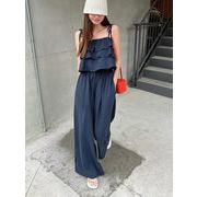 今季マストバイ デザイン  気質 レトロ フリル  キャミソール ＋ハイウエスト ワイドパンツ  セット