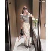 今季マストバイ  デザイン  かわいい 半袖  フリル  ニット　ブラウス