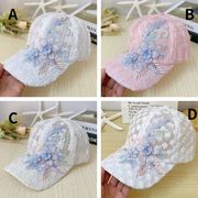薄手レースベースボールキャップ、刺繍入り花柄、メッシュ素材F00001F