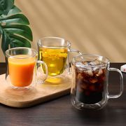 高ホウケイ酸ガラス 二重壁コーヒーカップ 220ml /260ml/360ml 取っ手付き 耐熱断熱 食洗機可