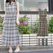 チェック柄 ナチュラルロングワンピース
