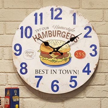 【壁掛時計】アンティークMDFクロック Best HAMBURGER in Town★