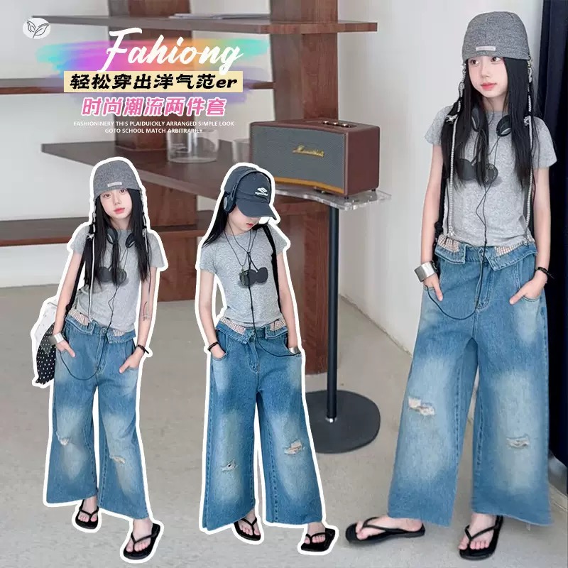 2026夏新作　子供服　キッズ　女の子　 夏コーデ　 T-シャツ　デニムパンツ　120~170cm　DC