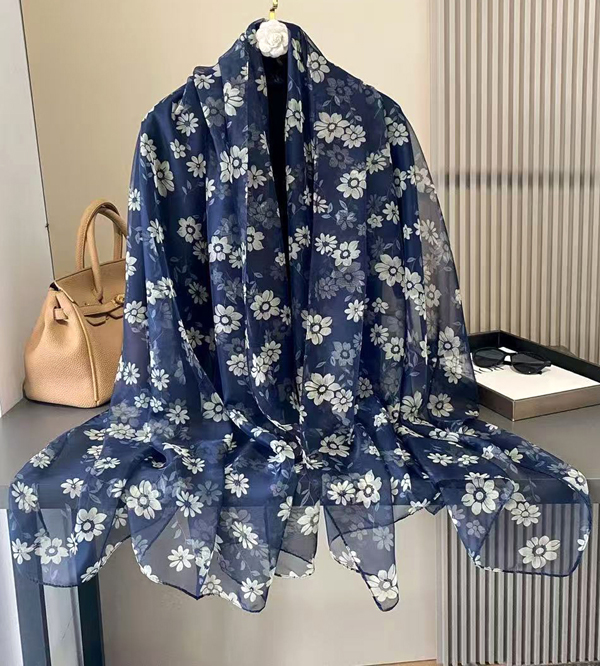柔らか ボタニカルフラワー シフォンシルクタッチ 大判ストール スカーフ 　91321