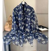 柔らか ボタニカルフラワー シフォンシルクタッチ 大判ストール スカーフ 　91321