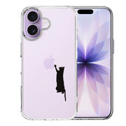 iPhone17 側面ソフト 背面ハード ハイブリッド クリア ケース 猫 にゃんこ 玉遊び ブラック
