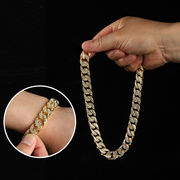 HIPHOP 14mm フルCZ ブレスレット 男女兼用 ゴールドメッキ ヒップホップ 喜平チェーン