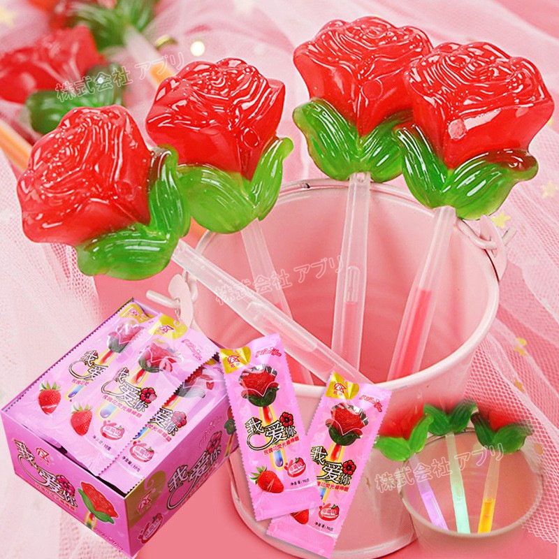 【30本入り】ロリポップ ローズキャンディ バラ ローズ キャンディー お菓子 夜光 発光 人気お菓子 SNS