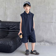 2026新作 夏 男児 ノースリーブ ポロシャツ ショーツ 2点セット