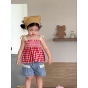 2026新作 夏 女の子 ギンガム キャミソール デニムショーツ セット
