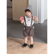 2026新作 夏 男の子 ボーダーTシャツ サロペットショーツ セット