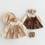 秋新作女児刺繍レースベストワンピース 2 点セット森系