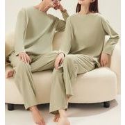 パジャマ 上下2点セット 長袖 Tシャツ ラウンドネック 春秋 無地 ゆったり 快適 男女兼用 PBQ394