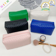 全5色 PU 編み込み 化粧バッグ 化粧ポーチ 収納ポーチ 小物収納 レザー 携帯便利 コンパクト