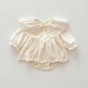 2026秋新規※刺繍レース襟付き長袖ロンパースワンピース 女の子 ベビー セレモニードレス